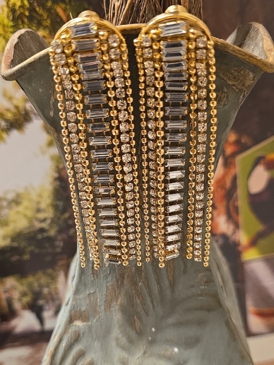 Chico's Jewelry - Gold Crystal Fringe Drop Earrings - Women Jewelry